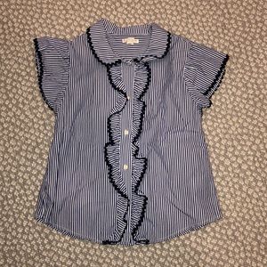 Crewcuts navy and white flutter sleeve blouse